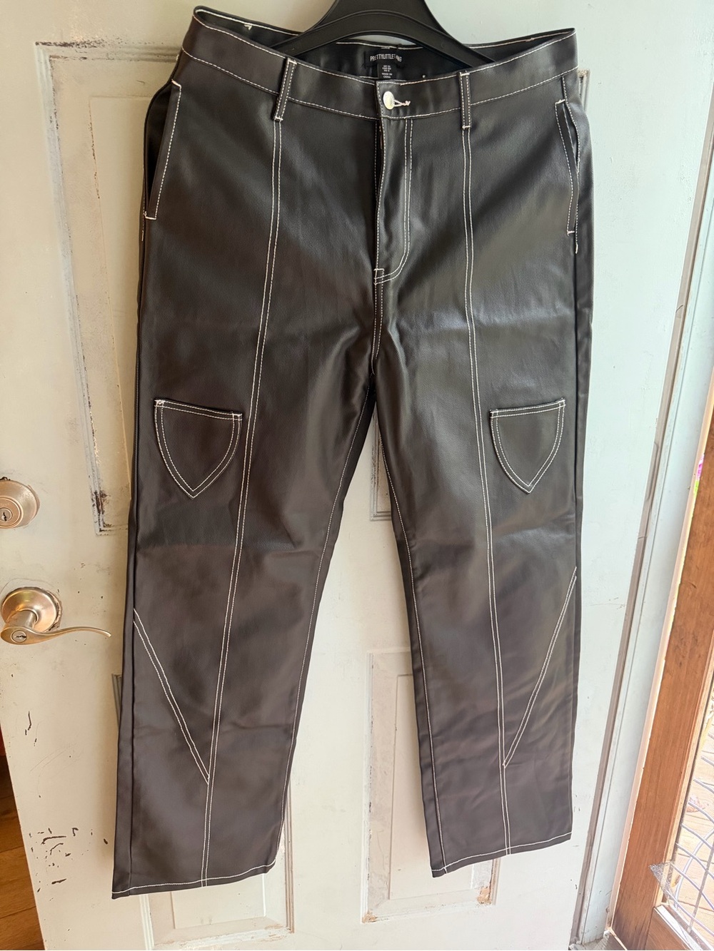Pretty Little Thing Grunge Goth Black Faux-Leather Stitch-Detail Pants